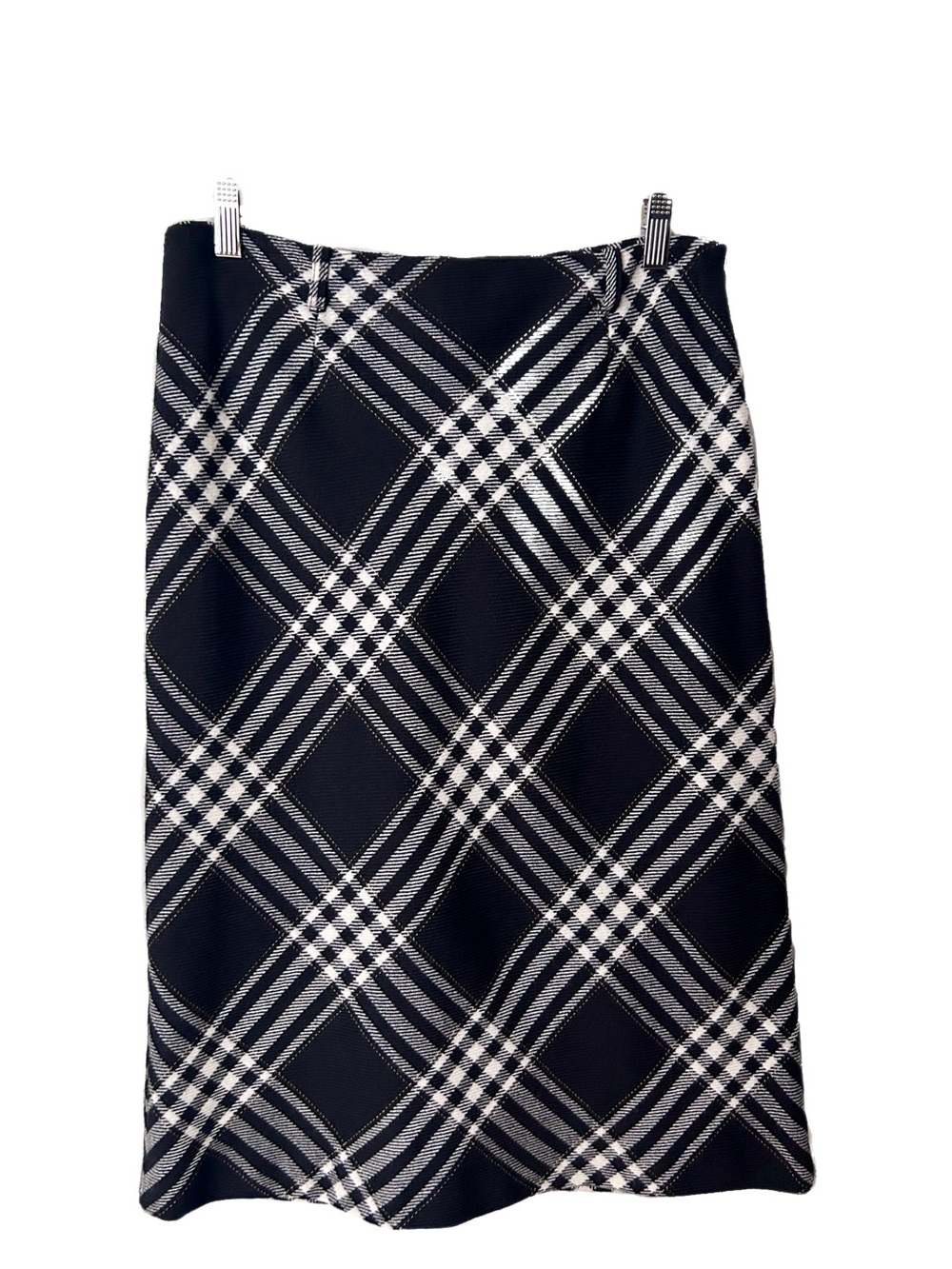 Vintage 100% Wool Skirt Plaid Black White Preppy Classic Traditional USA Made 6